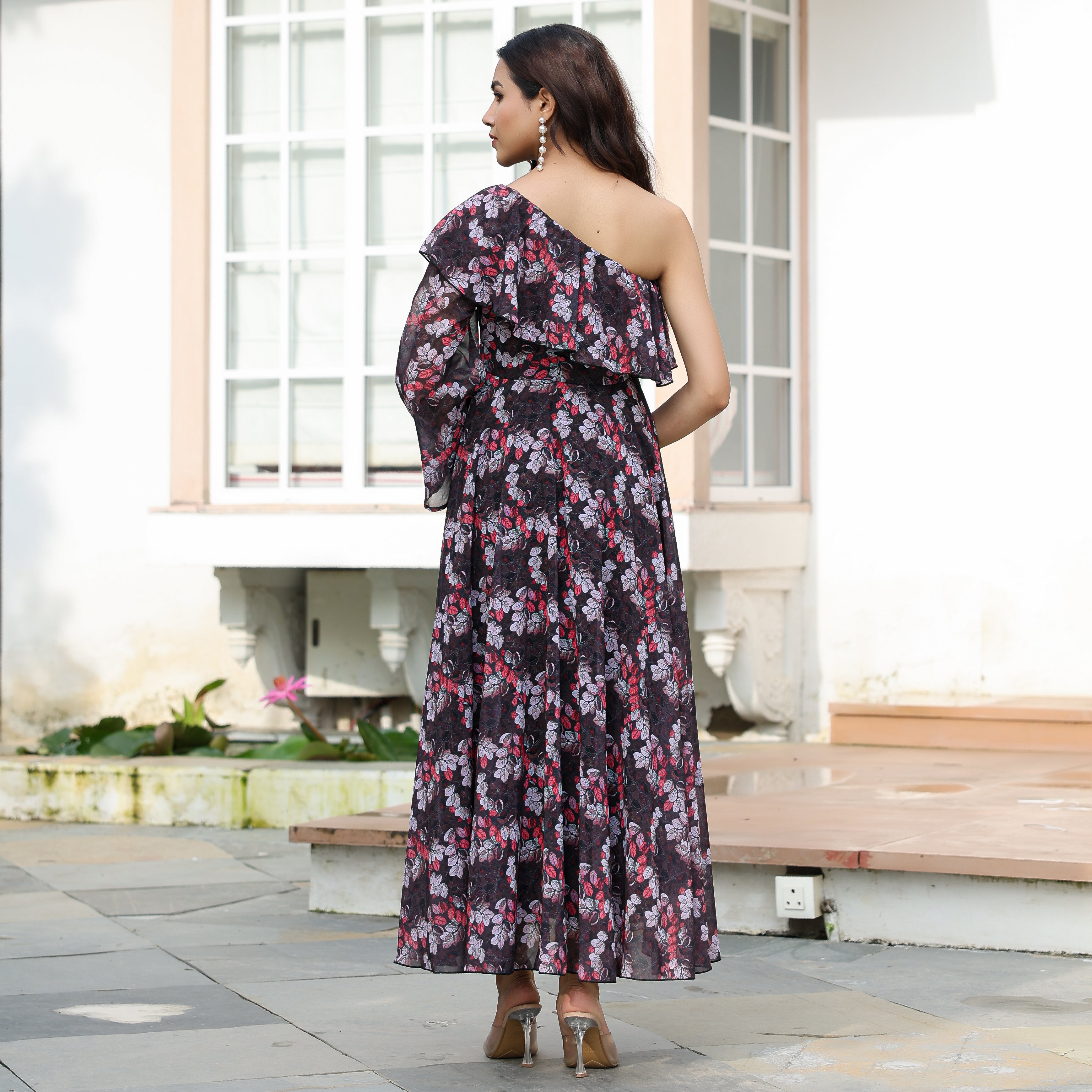 Adelina Black Leafy Maxi Dress