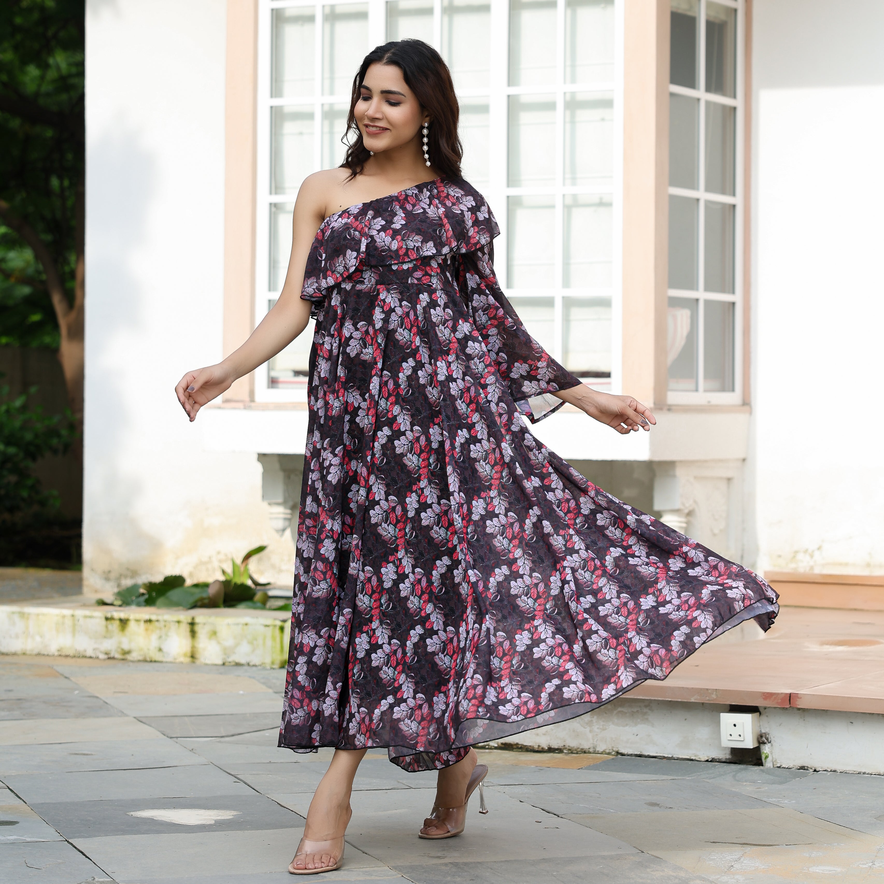 Adelina Black Leafy Maxi Dress