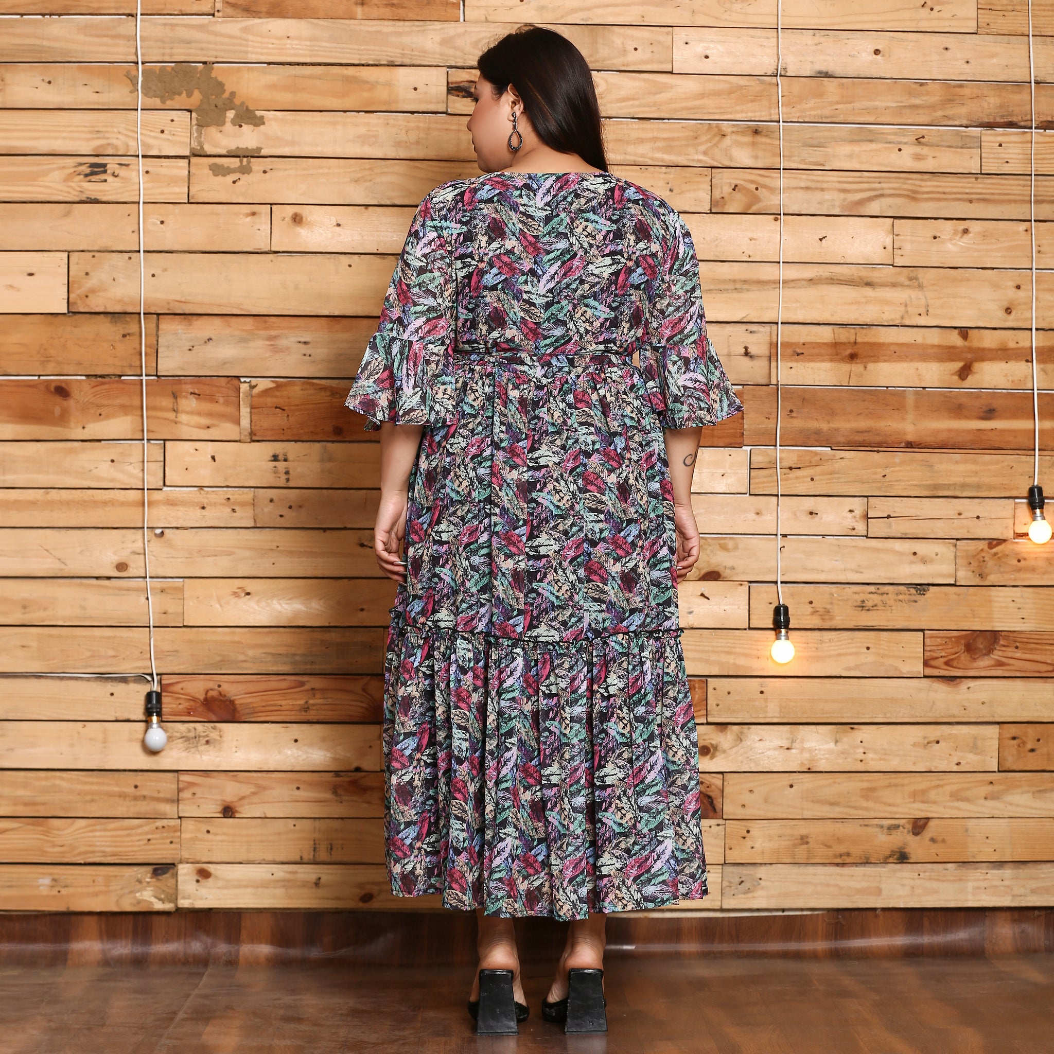 Marya Curve Multicolor Leafy Maxi Dress