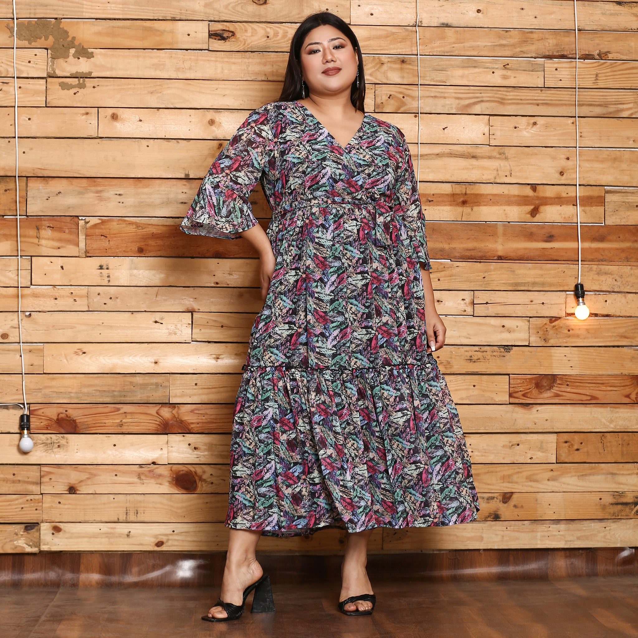 Marya Curve Multicolor Leafy Maxi Dress