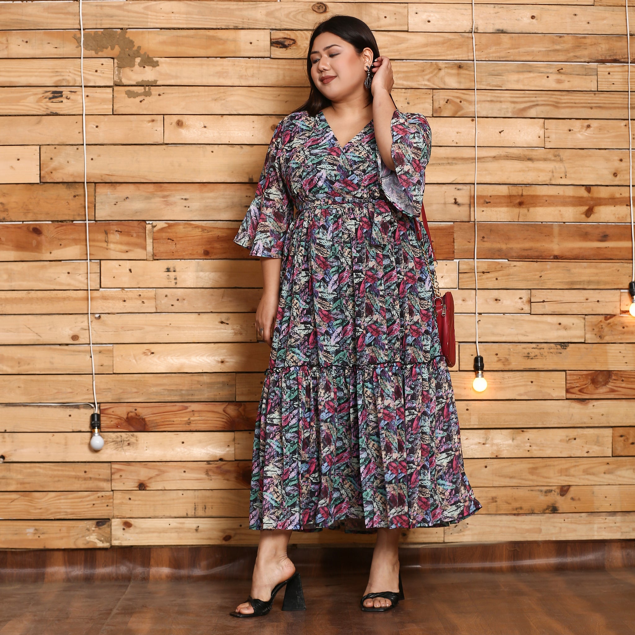 Marya Curve Multicolor Leafy Maxi Dress