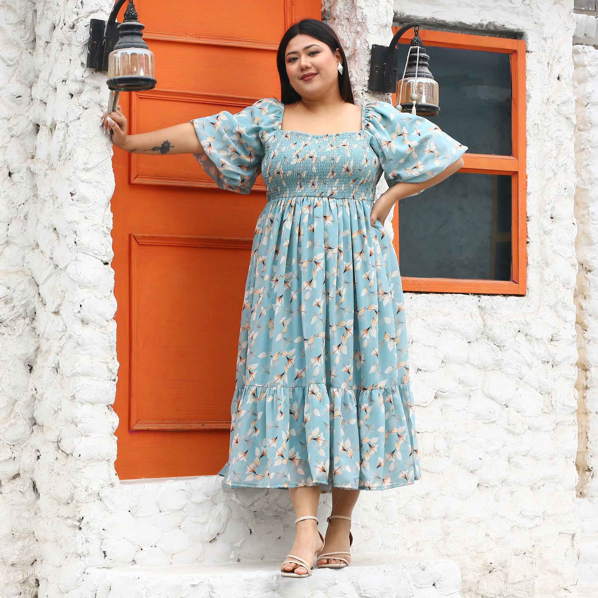 Pavlina Curve Smocked Floral Maxi Dress