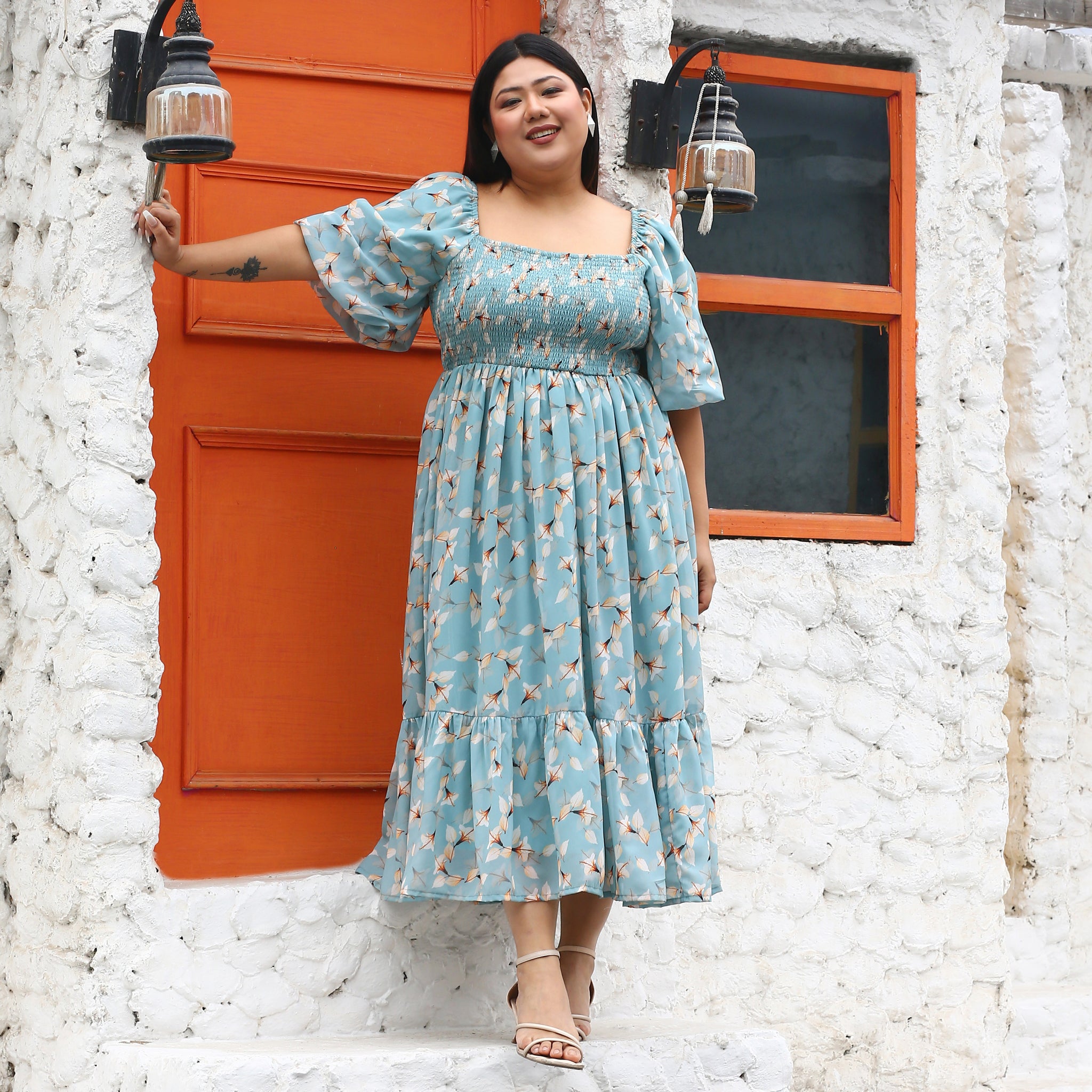 Pavlina Curve Smocked Floral Maxi Dress