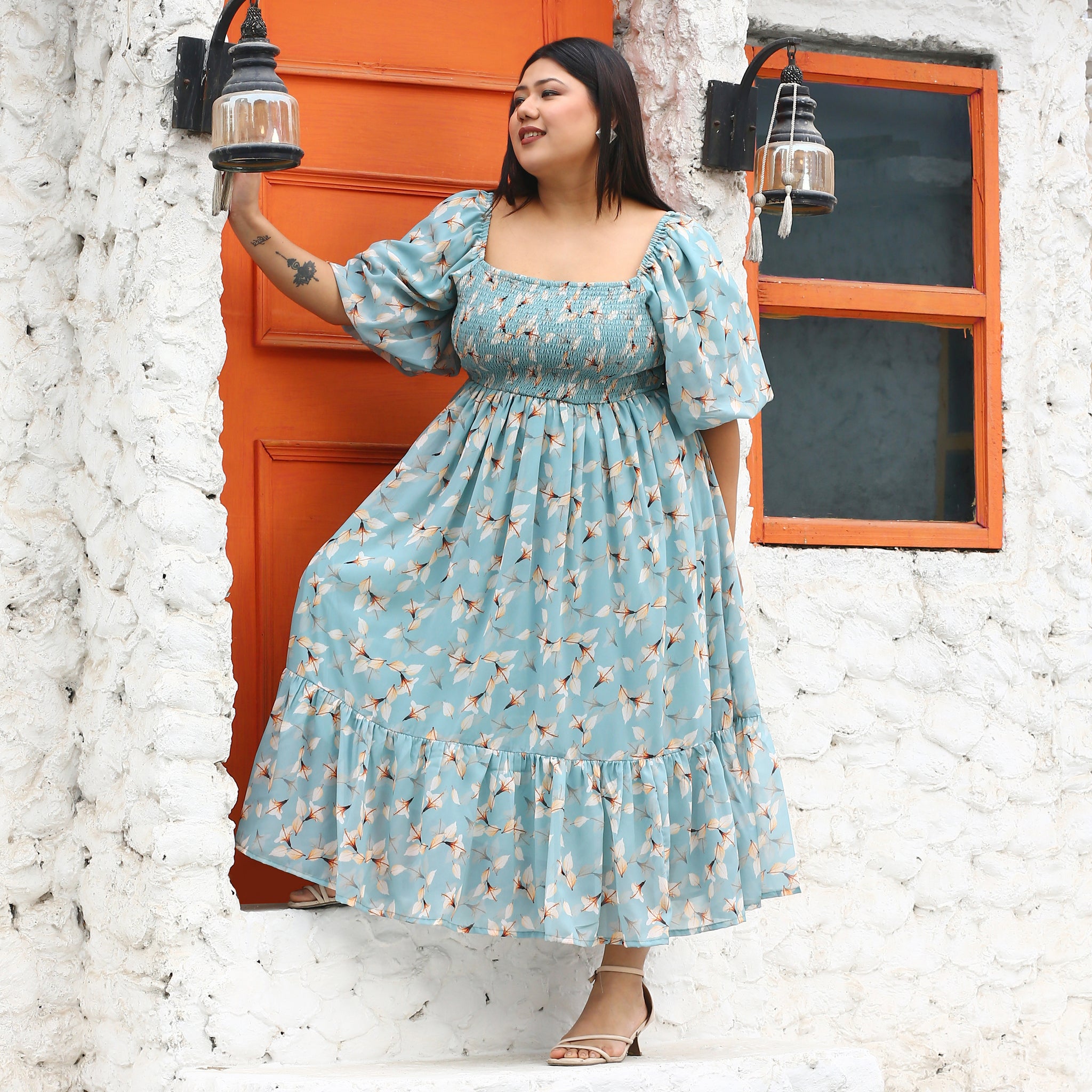 Pavlina Curve Smocked Floral Maxi Dress