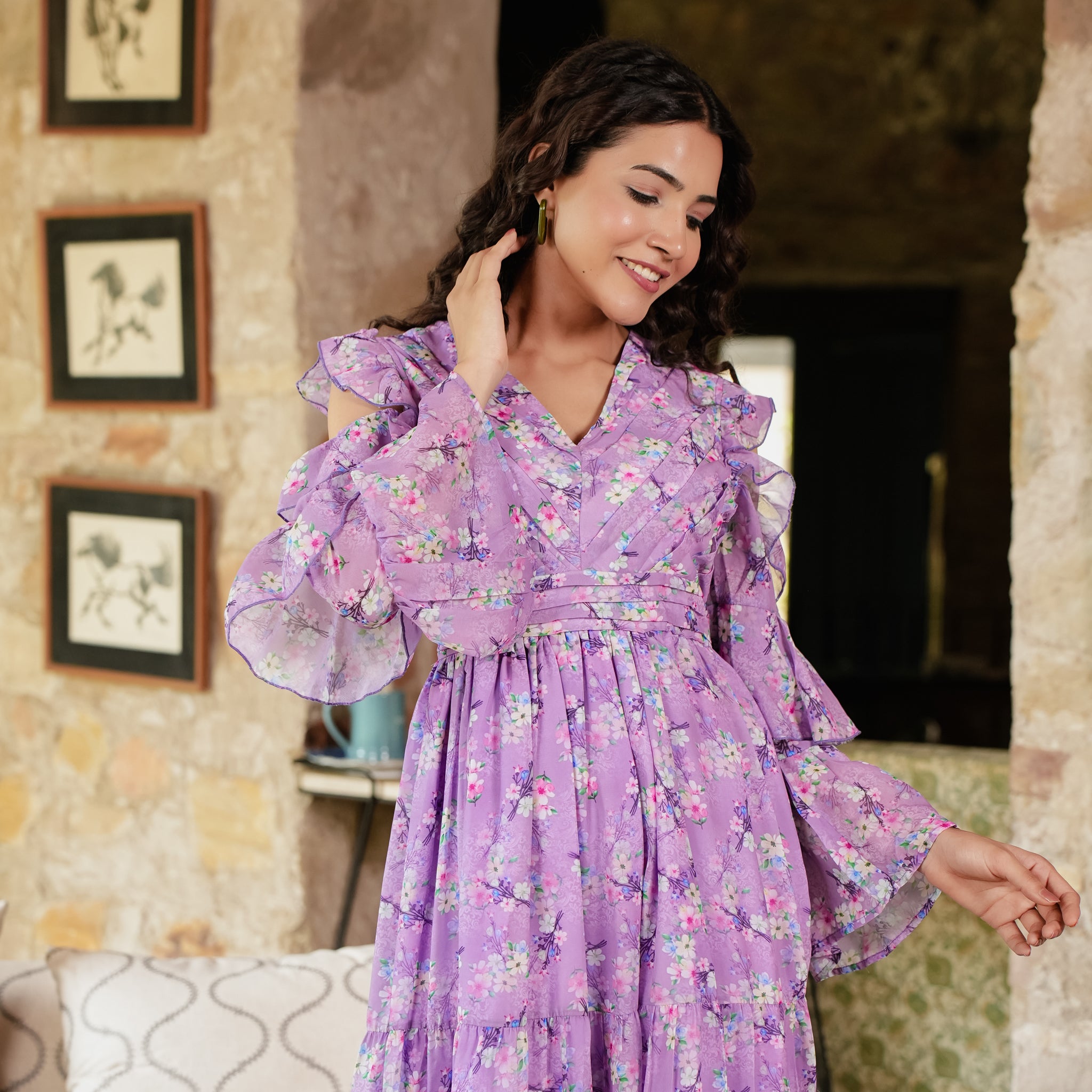 Elisa Lavender Floral Maxi Dress